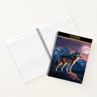 Cuaderno Aullido de lobo bajo un cielo iluminado por la lun