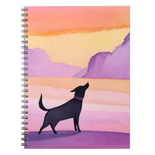 Cuaderno Aullido de perro Silueta de perro negro en acuar
