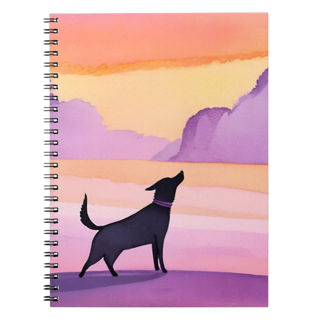 Cuaderno Aullido de perro | Silueta de perro negro en acuar (Frente)