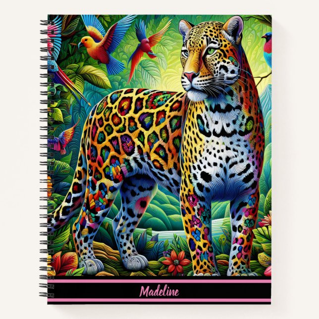 Cuaderno Aura leopardo: Aves tropicales en los alrededores (Anverso)