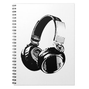Cuaderno Auriculares de arte pop blanco y negro