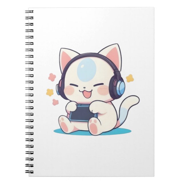 Cuaderno Auriculares de gato Chibi lindos para consola port (Frente)