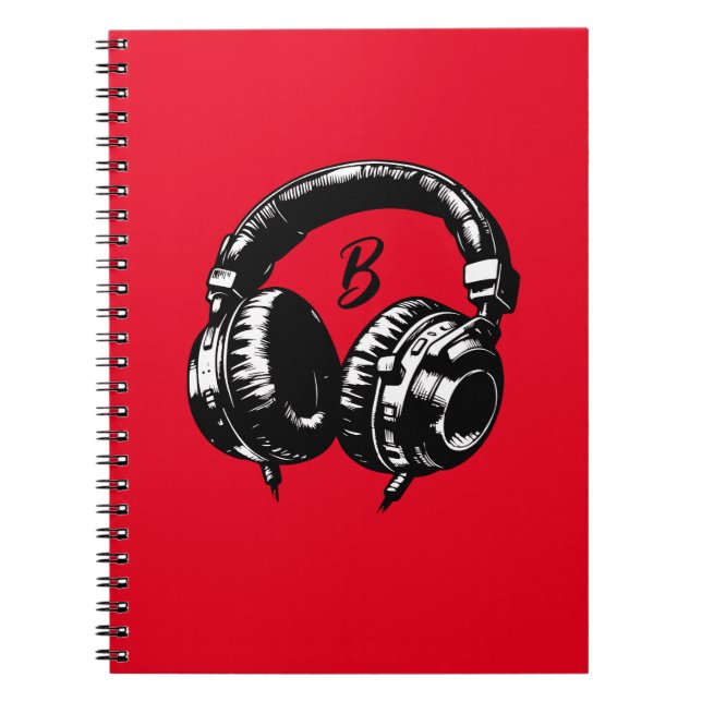 Cuaderno Auriculares de música negra DJ Musical (Frente)