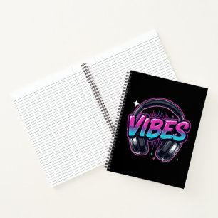 Cuaderno Auriculares de Música Neon Vibes Cyberpunk Espiral