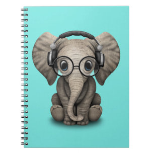 Cuaderno Auriculares que llevan y vidrio de DJ del elefante