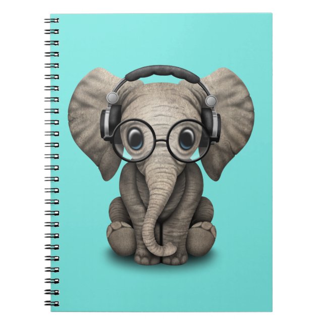 Cuaderno Auriculares que llevan y vidrio de DJ del elefante (Frente)