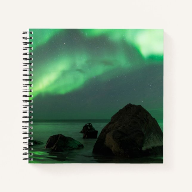 Cuaderno Aurora Borealis | Lofoten Beach Norway (Anverso)