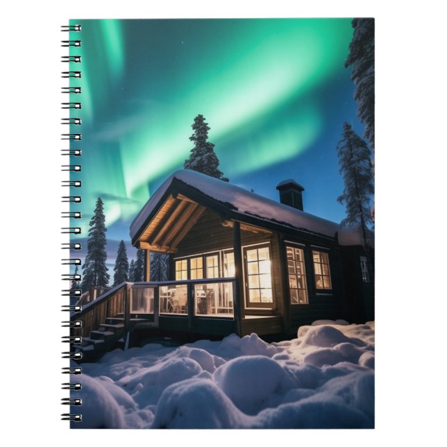 Cuaderno Aurora borealis sobre la cabaña de invierno (Frente)