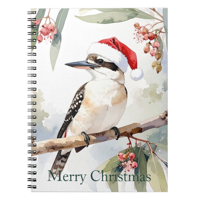 Cuaderno Australia Kookaburra Santa hat Feliz Navidad (Frente)