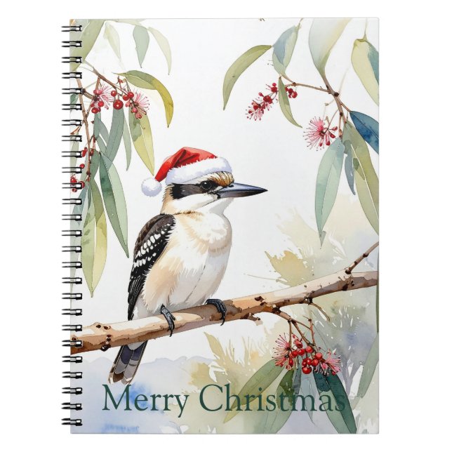 Cuaderno Australia Kookaburra Santa hat Feliz Navidad (Frente)