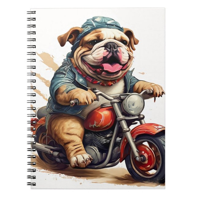 Cuaderno Auténtico helicóptero de Bulldog montando en moto (Frente)