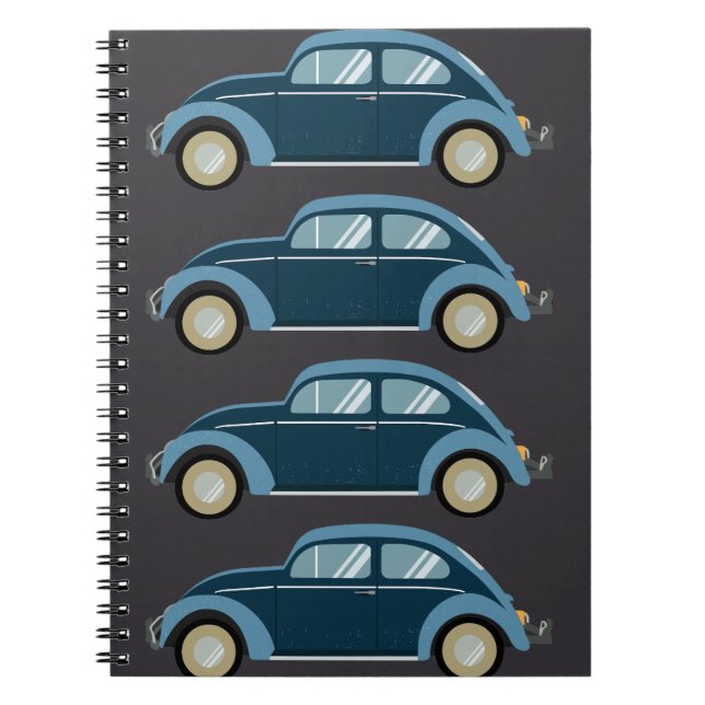 Cuaderno auto retro azul fresco con escoria (Frente)