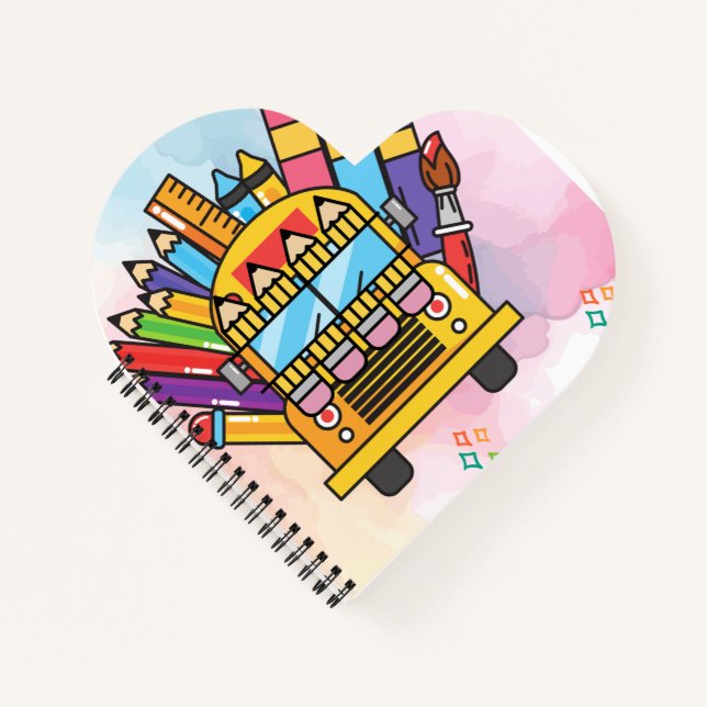 Cuaderno Autobús escolar creativo hecho de suministros esco (Anverso)