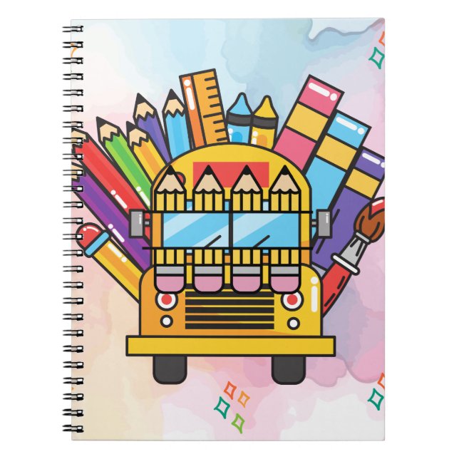 Cuaderno Autobús escolar creativo hecho de suministros esco (Frente)
