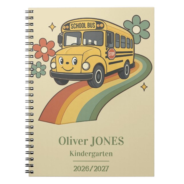 Cuaderno Autobús Escolar Retro Arcoíris Jardín de Infancia (Frente)