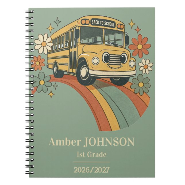 Cuaderno Autobús Escolar Retro Arcoíris Regreso a Clases 1e (Frente)