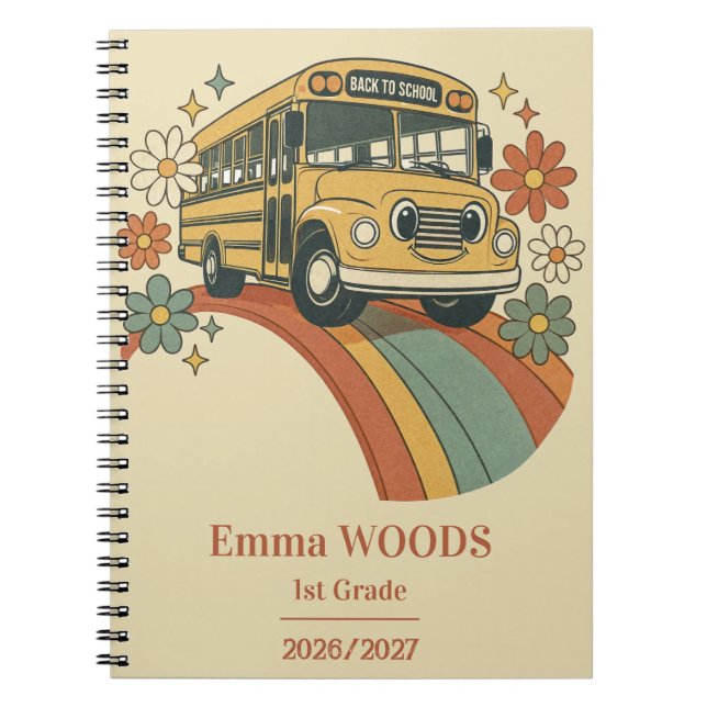 Cuaderno Autobús Escolar Retro Arcoíris Regreso a Clases 1e (Frente)