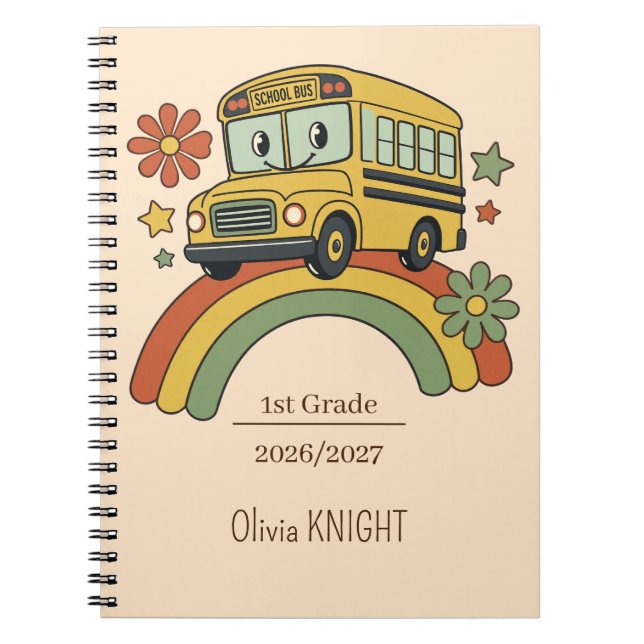 Cuaderno Autobús Escolar Retro Arcoíris Regreso a Clases 1e (Frente)
