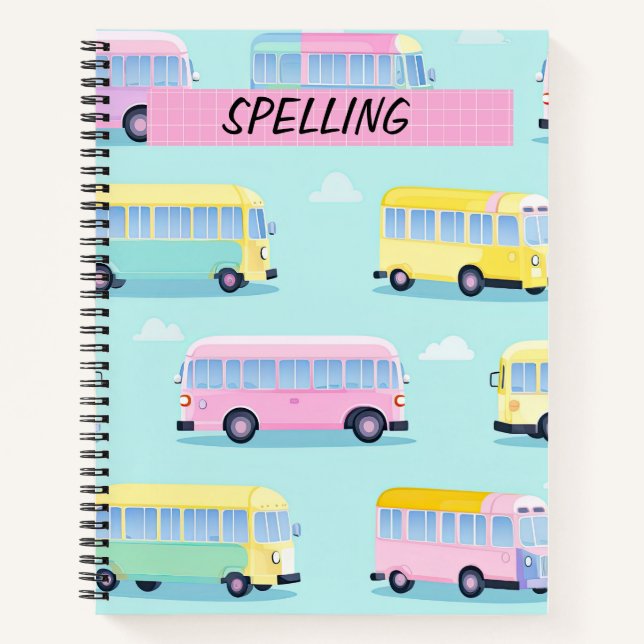 Cuaderno AUTOBUSES DE LA ESCUELA bonito PASTEL (Anverso)