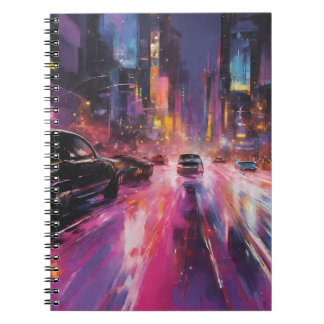 Cuaderno Autopista nocturno en vibrante paisaje urbano