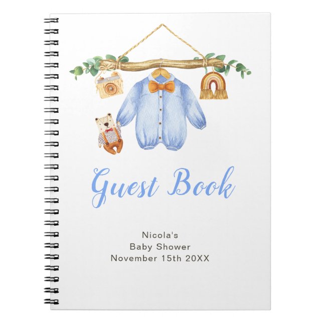 Cuaderno Autumn Fall Clothe Line Boy Baby Shower Guest Book (Frente)