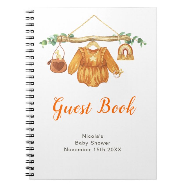 Cuaderno Autumn Fall Clothes Line Girl Baby Shower Guest  (Frente)