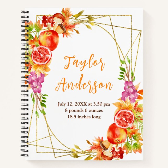 Cuaderno Autumn Harvest Baby Birth Stats (Anverso)