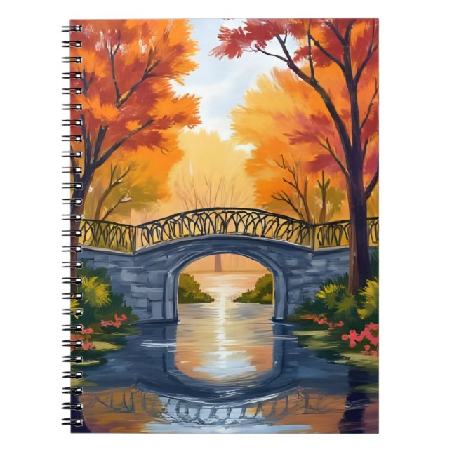 Cuaderno Autumn Park Bridge | Fall Foliage Watercolor (Frente)