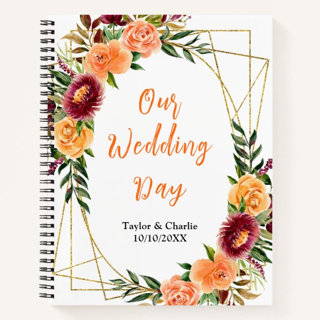 Cuaderno Autumn Red and Orange Floral Wedding Planner (Anverso)