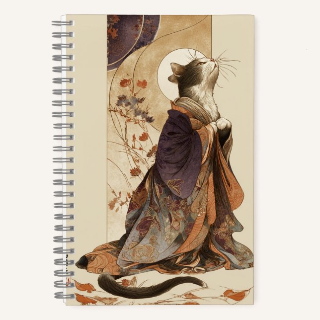 Cuaderno "Autumn Reverie" Japanese Cat in Kimono Art (Anverso)