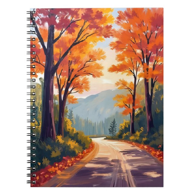 Cuaderno Autumn Road | Watercolor Fall Foliage Leaves (Frente)