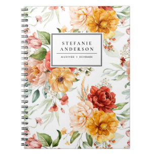 Cuaderno Autumn Watercolor Flowers and Greenery Pattern
