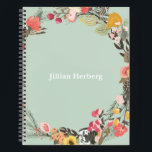 Cuaderno Autumor Floral Wreath sobre el verde sabio con nom<br><div class="desc">Otoño Floral Wreath sobre el verde sabio con el nombre del bloc de notas</div>