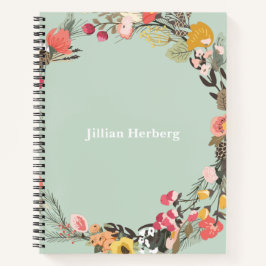Cuaderno Autumor Floral Wreath sobre el verde sabio con nom
