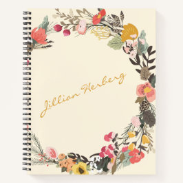 Cuaderno Autumt Floral Wreath Yellow Green con nombre
