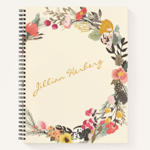 Cuaderno Autumt Floral Wreath Yellow Green con nombre