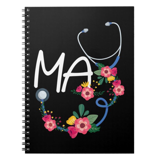 Cuaderno Auxiliar Médico Hospital Stethoscope Wrea Floral (Frente)