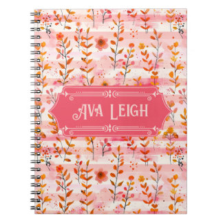 Cuaderno Ava Leigh Floral color de agua rosa y Naranja
