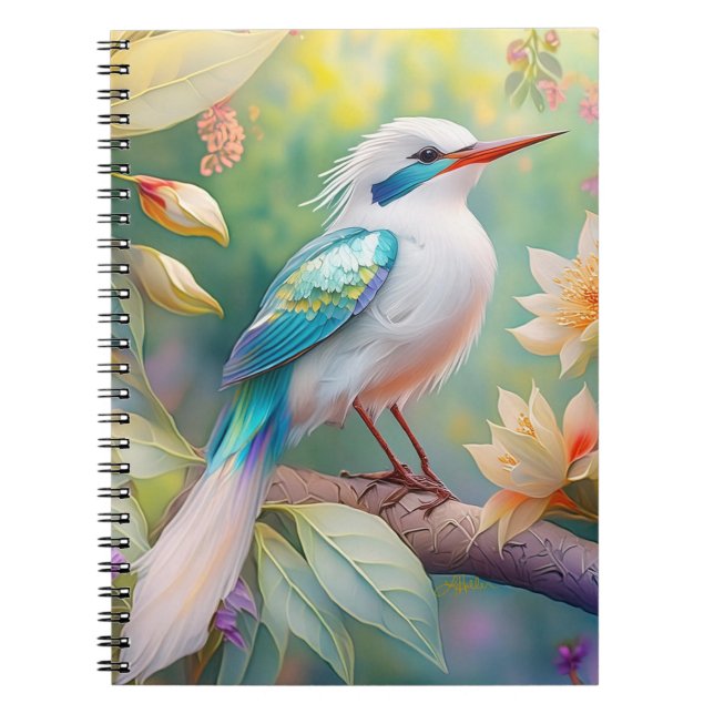 Cuaderno Ave de fantasía ala de azul iridiscente crestado b (Frente)