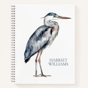 Cuaderno Ave de garza azul costera personalizada