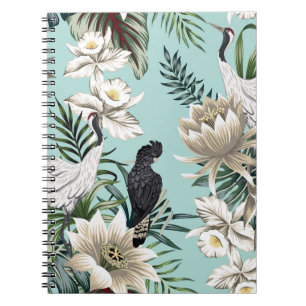 Cuaderno Ave de grulla vintage tropical, loro, flowe de lot