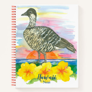 Cuaderno Ave del estado de Hawaii Nene Hibiscus Sunset Wate