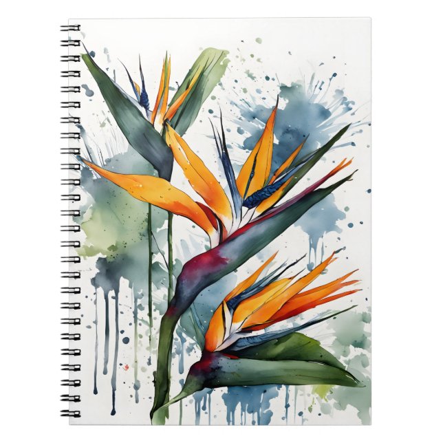 Cuaderno Ave del Paraíso - Flores de acuarela (Frente)