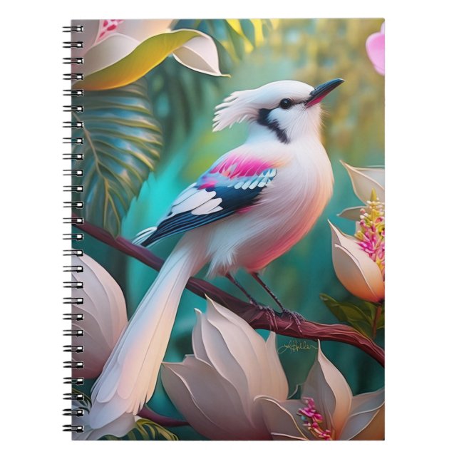 Cuaderno Ave Fantasía Pájaro de Rubor con cresta blanca (Frente)