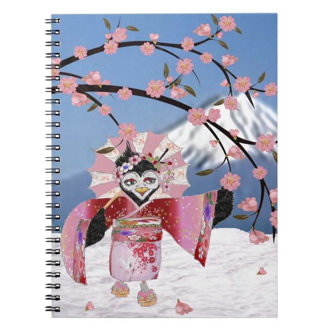 Cuaderno Ave Sakura Geisha en flores de cerezo de nieve (Frente)