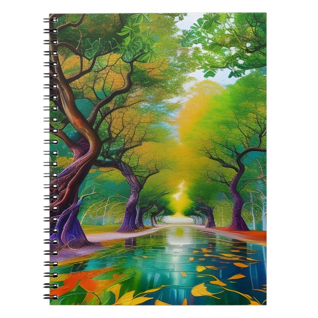 Cuaderno Avenida de árboles hojas de otoño (Frente)