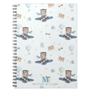Cuaderno Aventura Aviación Oso Lindo Avión Azul Monograma