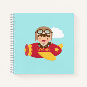 Cuaderno Aventura de avión de aviador lindo personalizado p