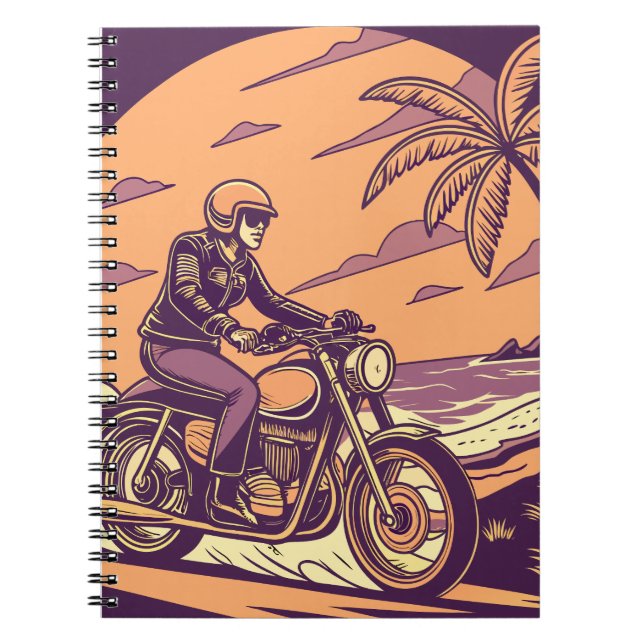 Cuaderno Aventura para motocicletas Retro - Playa Tropical (Frente)
