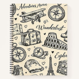 Cuaderno Aventuras de Viaje Vintage Patrón Continuo